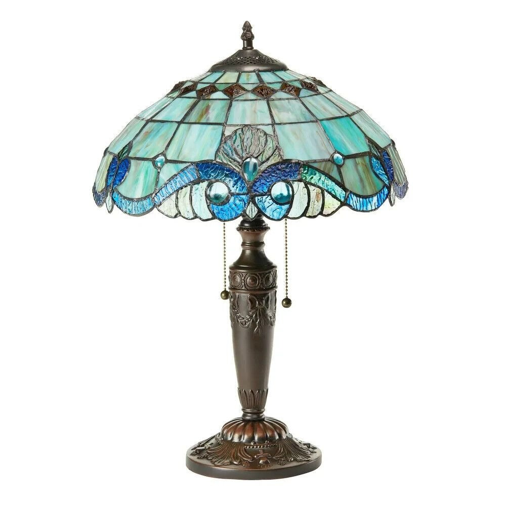 Stained Glass Tiffany Style Vintage Accent Victorian Theme Table Lamp in Blue