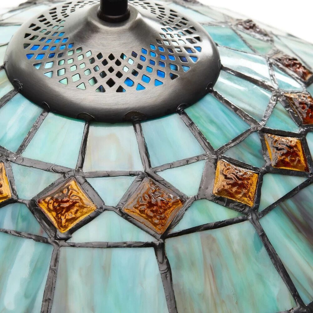 Stained Glass Tiffany Style Vintage Accent Victorian Theme Table Lamp in Blue