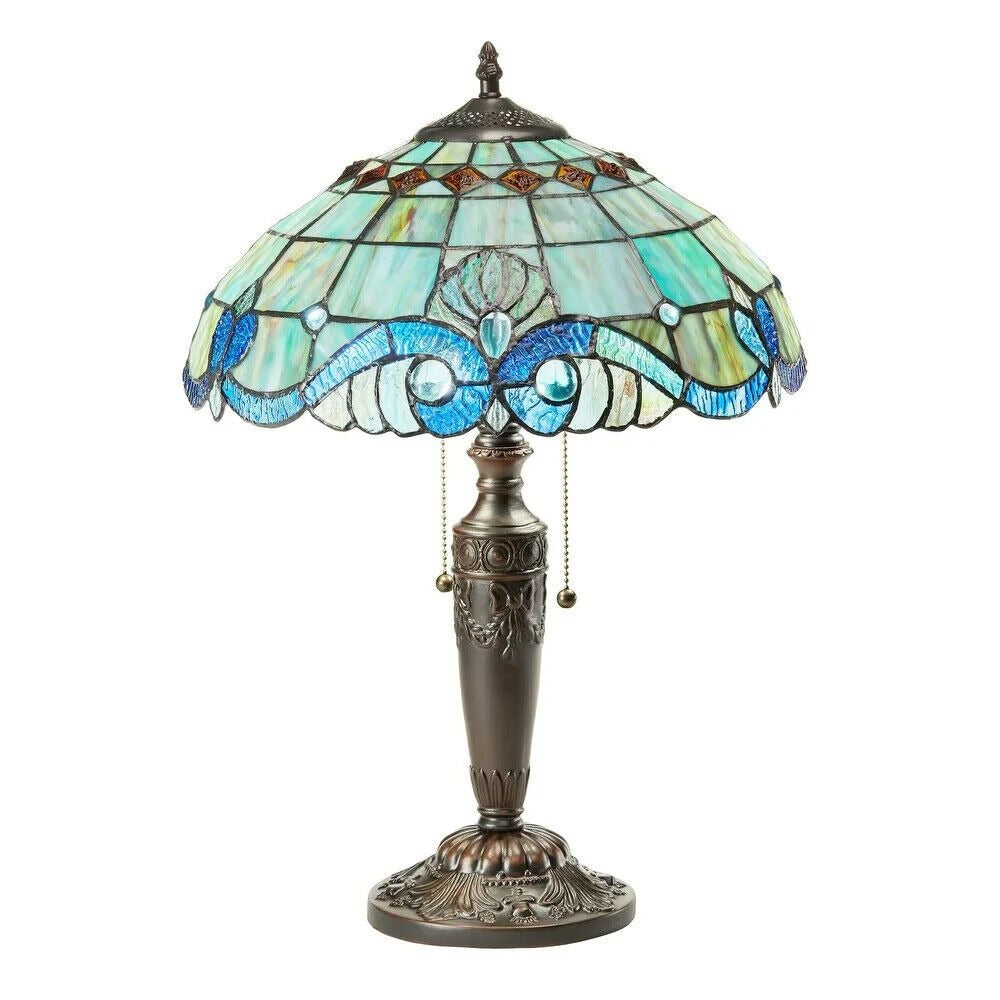 Stained Glass Tiffany Style Vintage Accent Victorian Theme Table Lamp in Blue