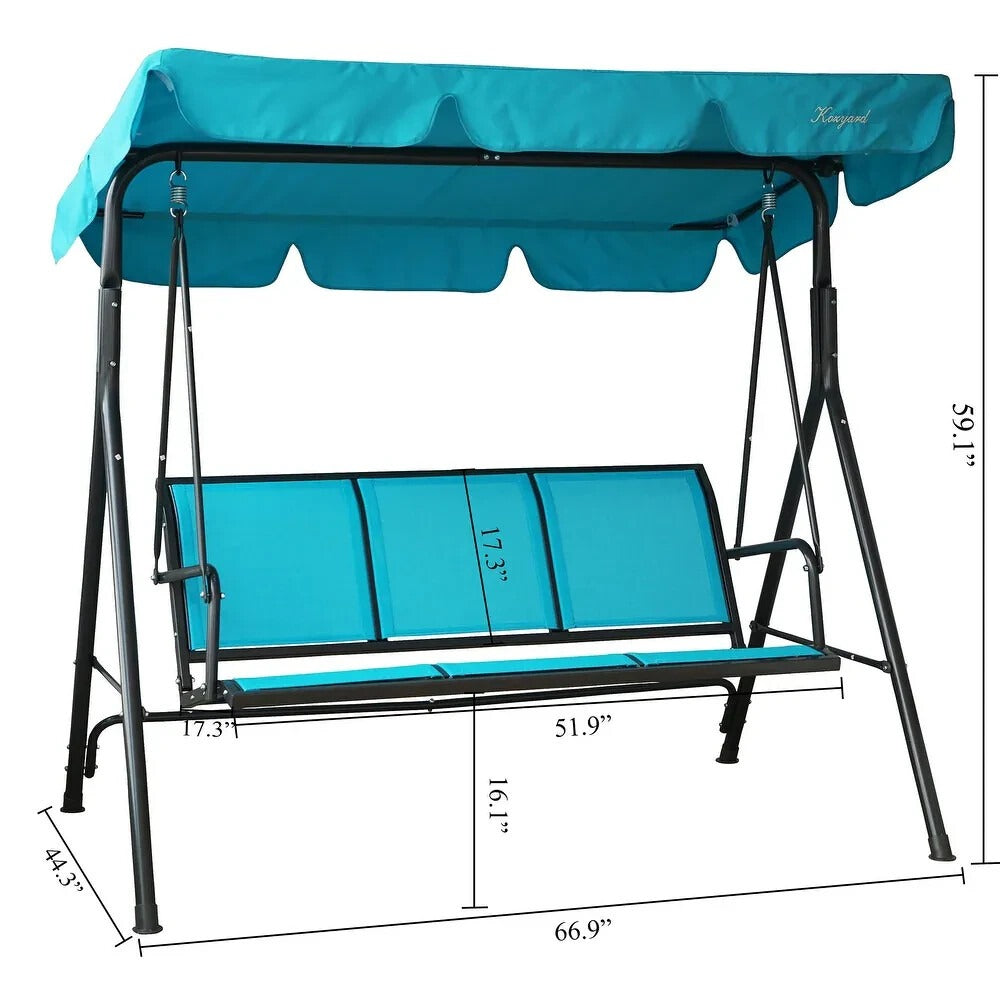 Stylish Aqua Blue 3-person Patio Porch Swing with Adjustable Tilt Canopy Top