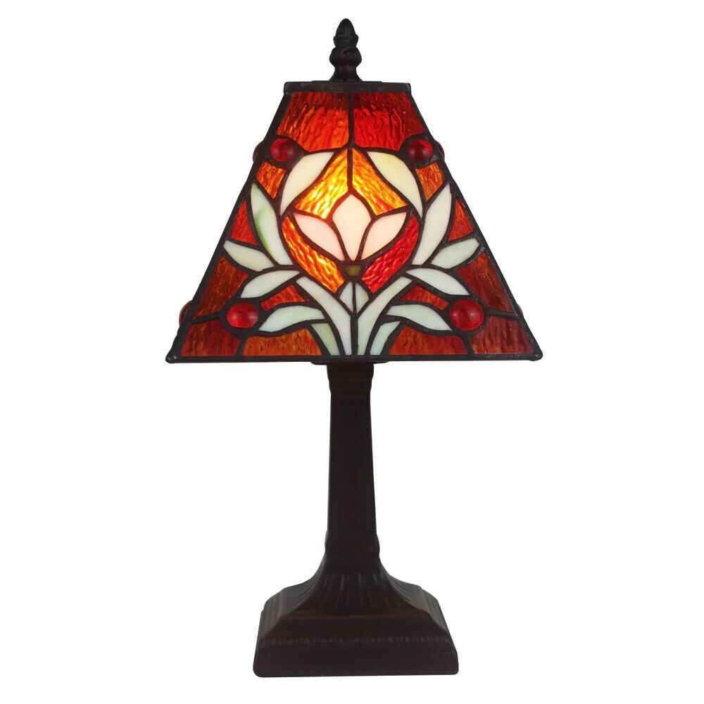 Petit Tiffany Style Table Lamp with Floral Stained Glass & Bronze Finish 12in