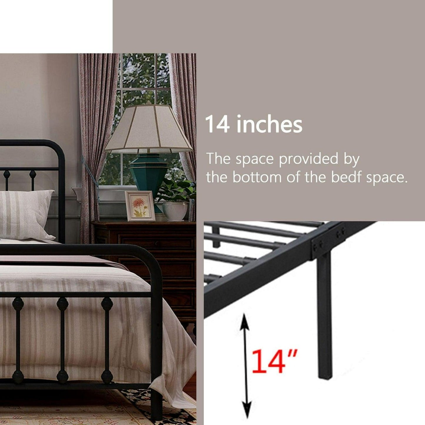 Sleek Vintage-Inspired Metal Platform Bed: Black Finish in KING Size