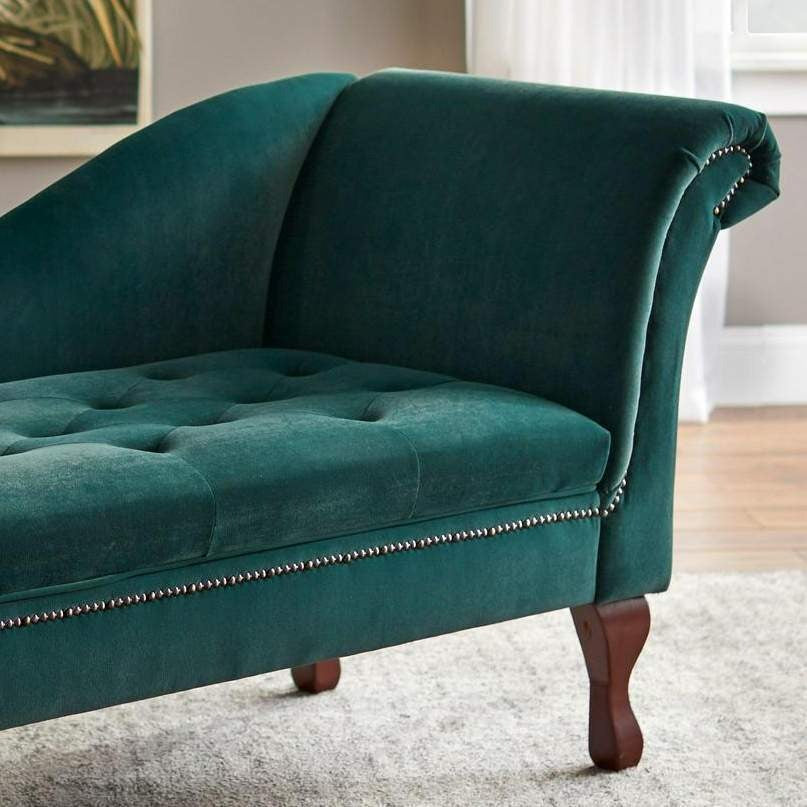 Emerald Green Storage Chaise Lounge Sofa Chair w/ Hidden Storage
