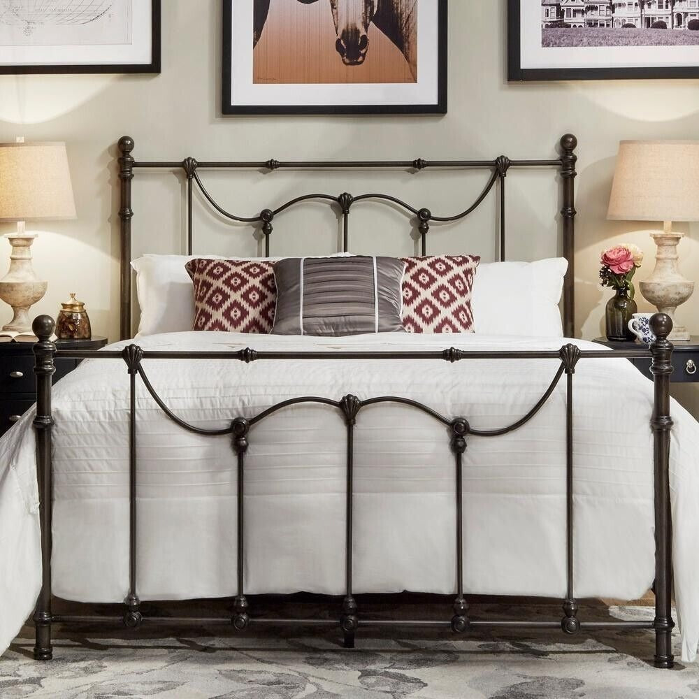 Beautiful Victorian Style Iron Metal Bed in Antique Dark Bronze Finish - FULL