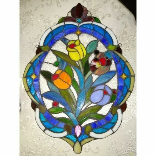 Tiffany Style Stained Glass Oval Tulip Suncatcher Window Panel Window Hanging