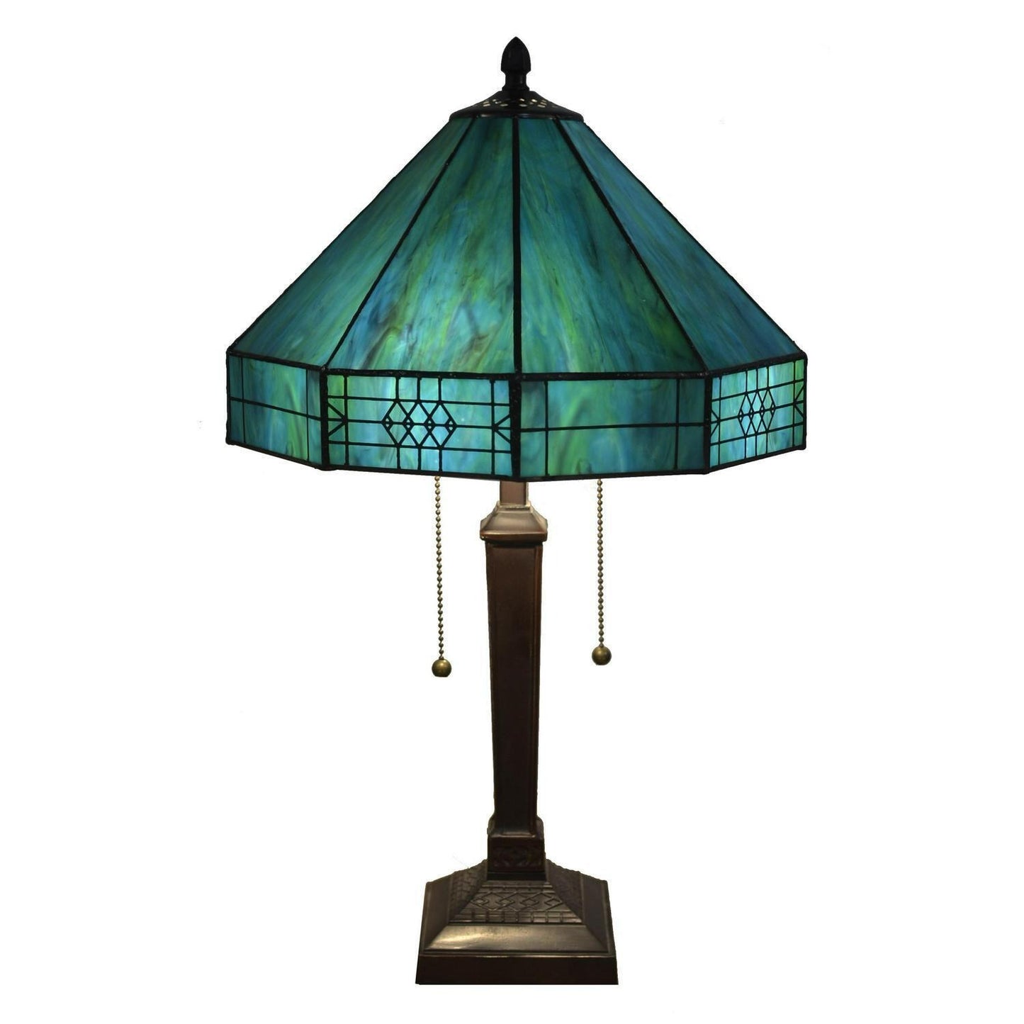 Turquoise Mission Stained Glass Table Lamp Tiffany StyleTable Lamp 14x21in