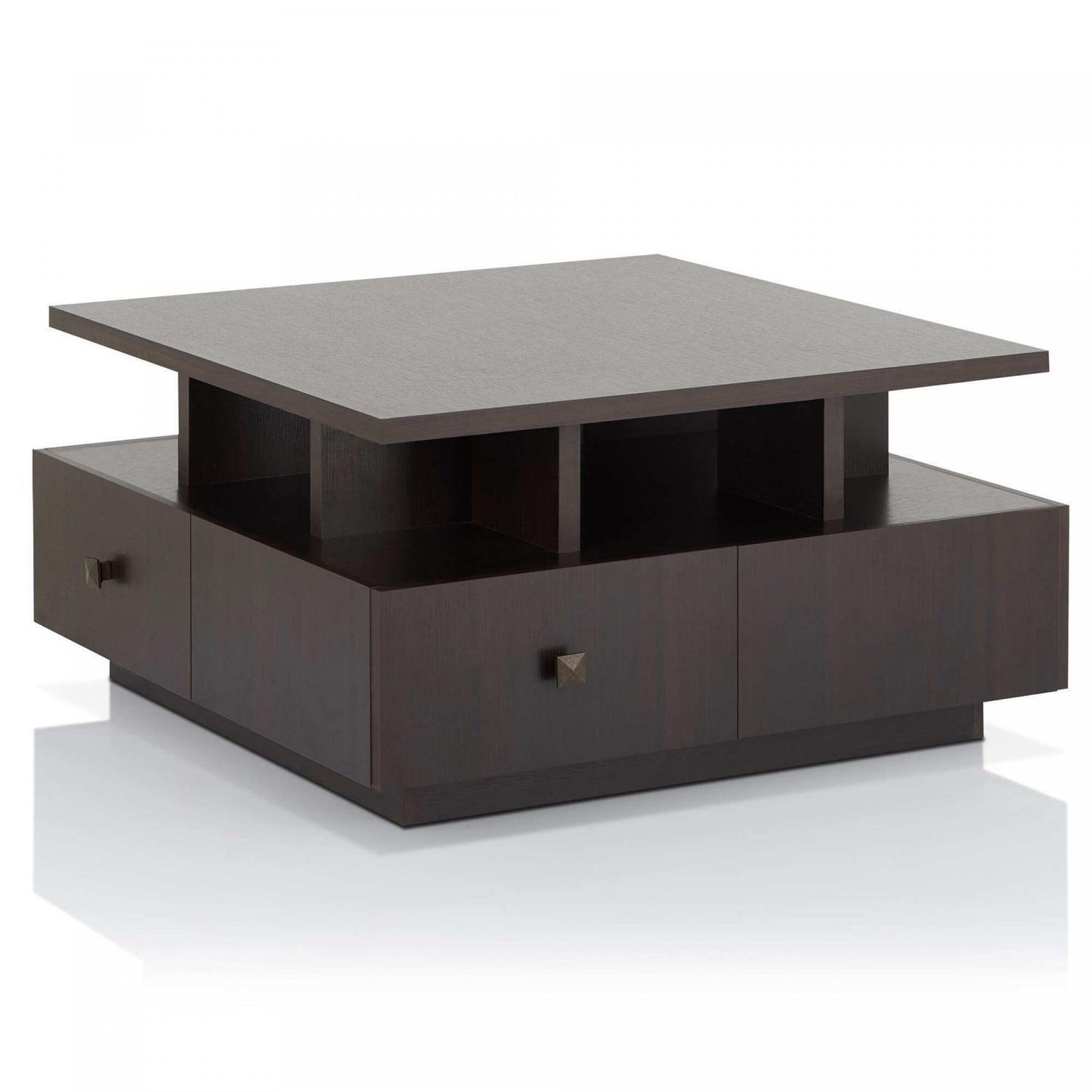 Espresso Finish Contemporary Storage Coffee Table 2-Tiers 4-Drawers 33in