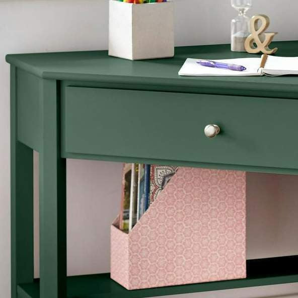 Dark Green Finish Corner Desk for Home Office Computer Study With Lower Shelf