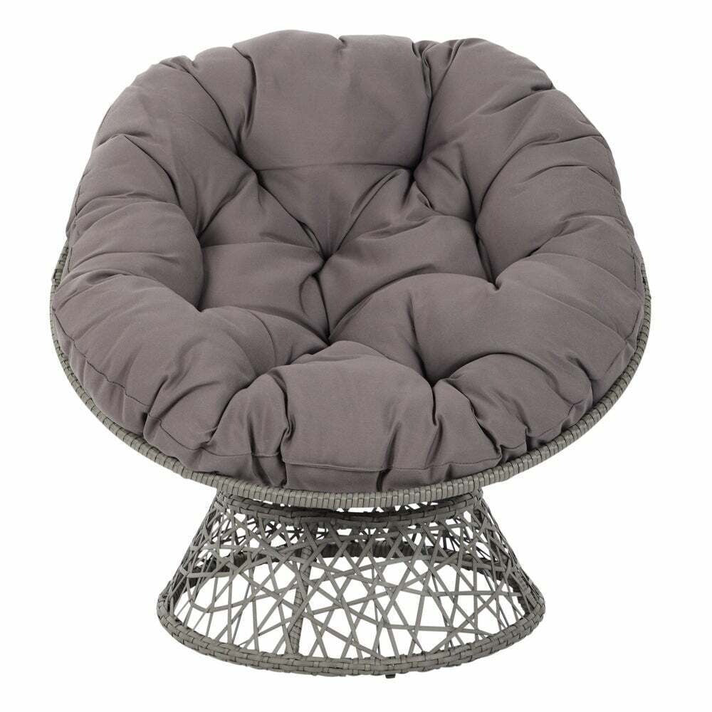 Papasan Wicker Chair with Grey / Gray Cushion Seat on Sturdy Bowl Steel Frame