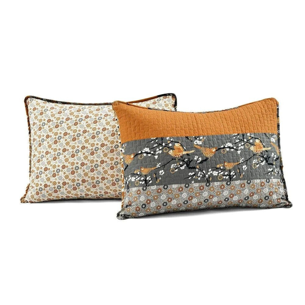 Spice Yellow & Gray Floral Cottage 3-pc Striped Comforter Quilt Set - King Sz