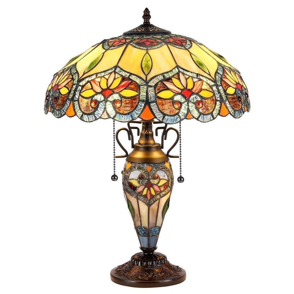 Tiffany Style Dark Bronze Finish Victorian Design Stained Glass Table Lamp