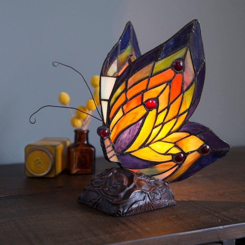 Stained Glass Yellow Butterfly Accent Lamp Tiffany Style Stained Glass 10in