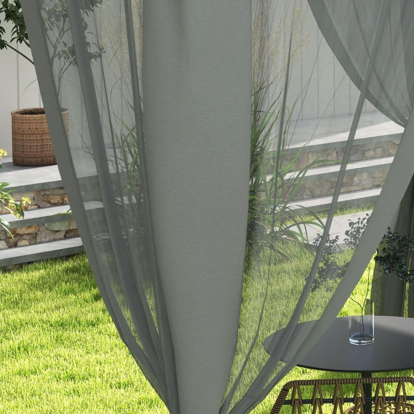 Gray Patio Gazebo Tier Canopy, Mesh Walls & Powder-Coated Frame 9.6x11.6