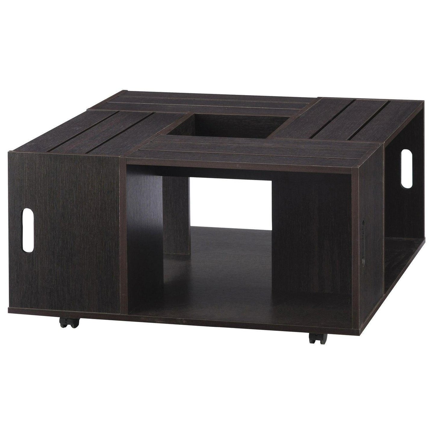 Slatted Top Coffee Table With Storage Wine Crate Design Espresso Finish 36x36in