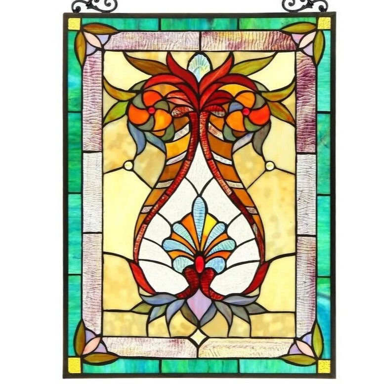 Tiffany Style Stained Glass Victorian Design Window Panel Suncatcher 18x25in