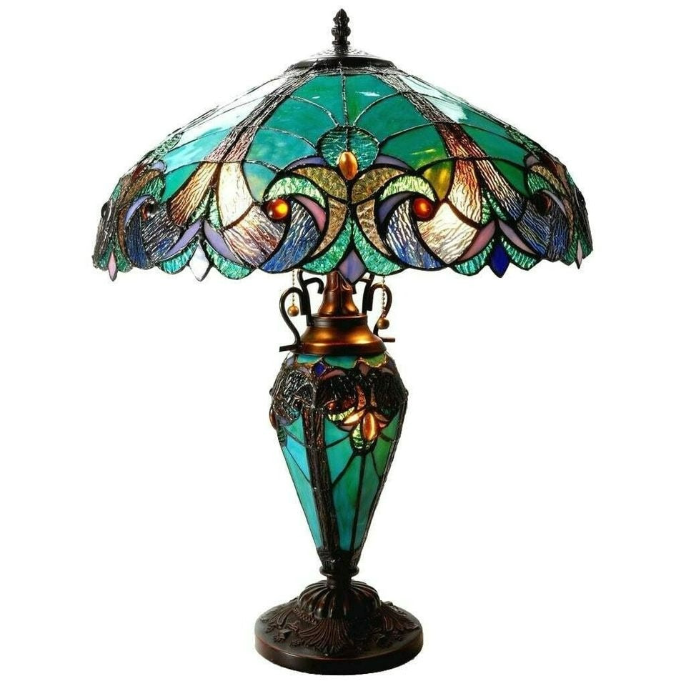 Tiffany Style Table Lamp Stained Glass Vintage Victorian Accent Office Desk