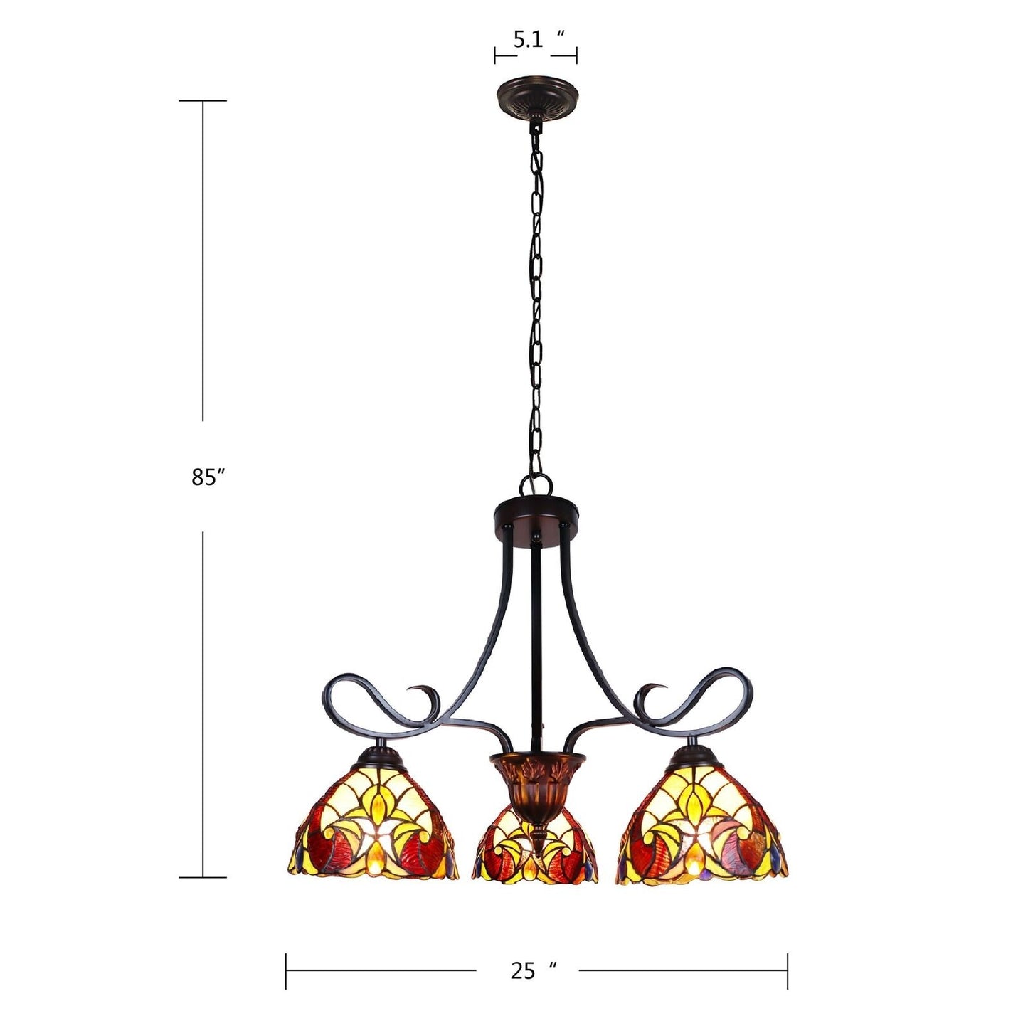 Stained Glass Tiffany Style Victorian Hanging Pendant Ceiling Light 3-Light