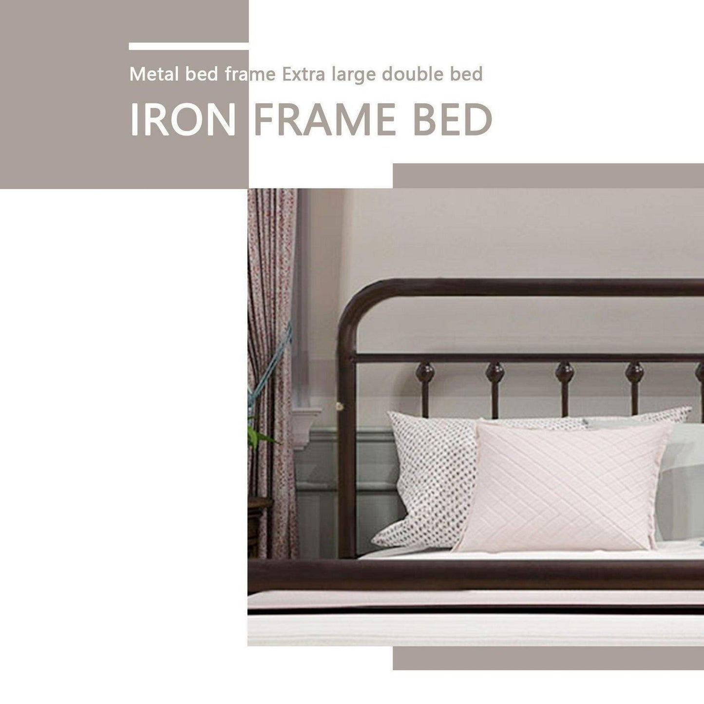 Sleek Vintage-Inspired Metal Platform Bed: Black Finish in KING Size