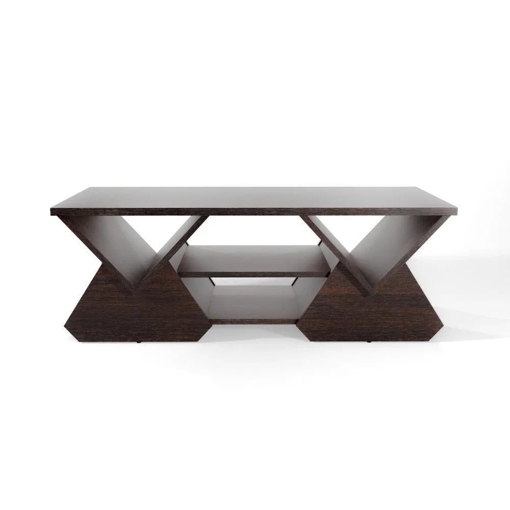 Modern Coffee Table Geometric Design In Espresso Finish With Storage 42inL