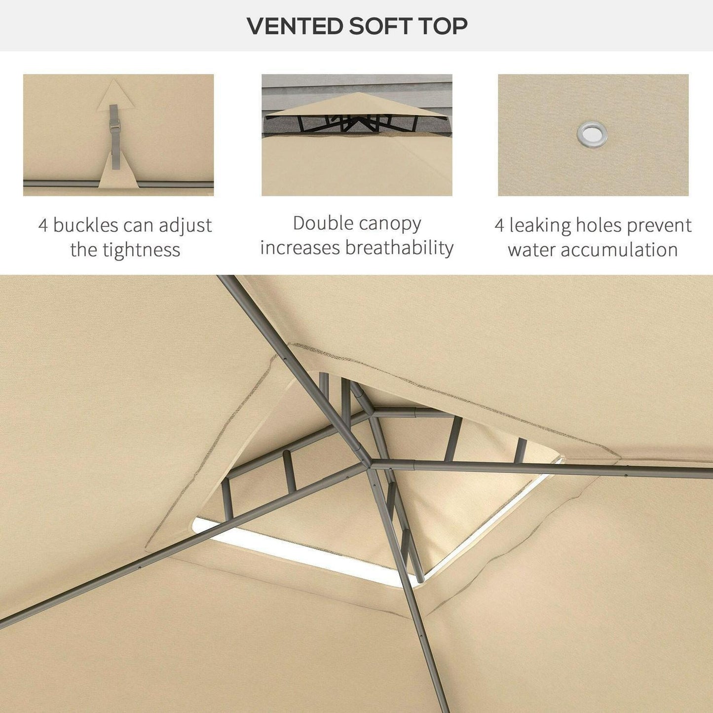 Taupe Patio Gazebo Tier Canopy, Mesh Walls & Powder-Coated Frame 9.6x11.6