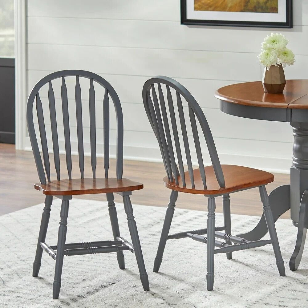 7-Pc Country Style Dining Set: Solid Wood w/ 22in Leaf - Grey Finish, Dark Top