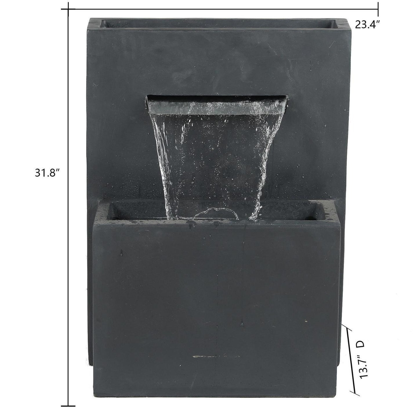 Serene Grey Resin Outdoor Fountain: Weather-Resistant, Minimalist Design 32in