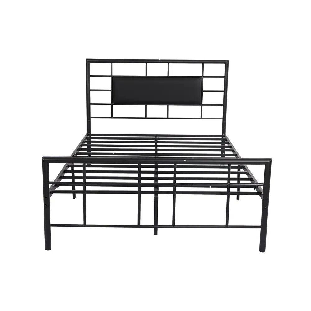 Queen Sz Metal Platform Bed Frame with Padded Headboard & Footboard in Black