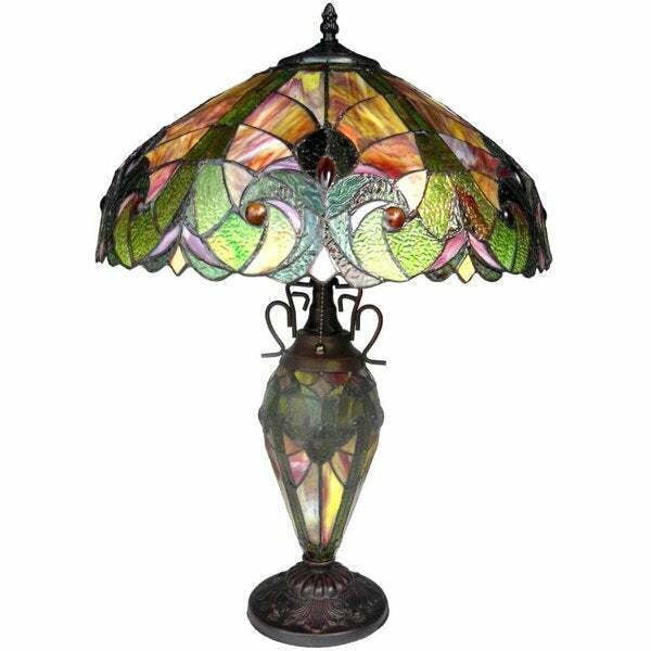 Tiffany Style Table Lamp Red Stained Glass Accent Reading Accent Lamp
