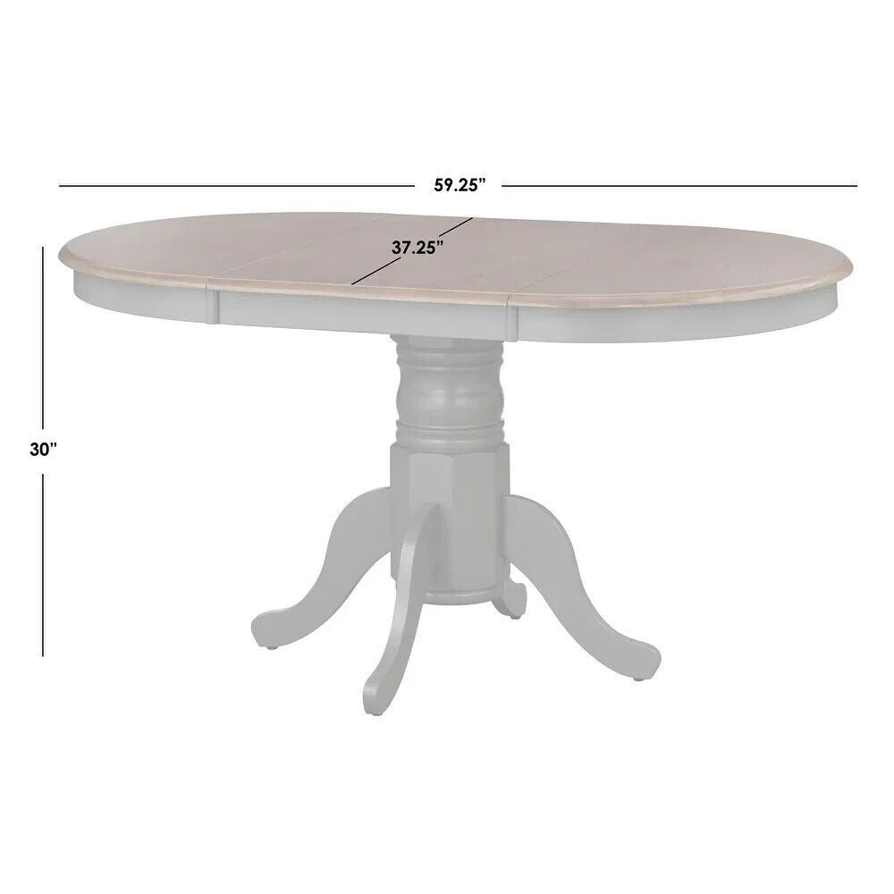 7-Pc Country Style Dining Set: Solid Wood w/ 22in Leaf - Grey Finish, Dark Top