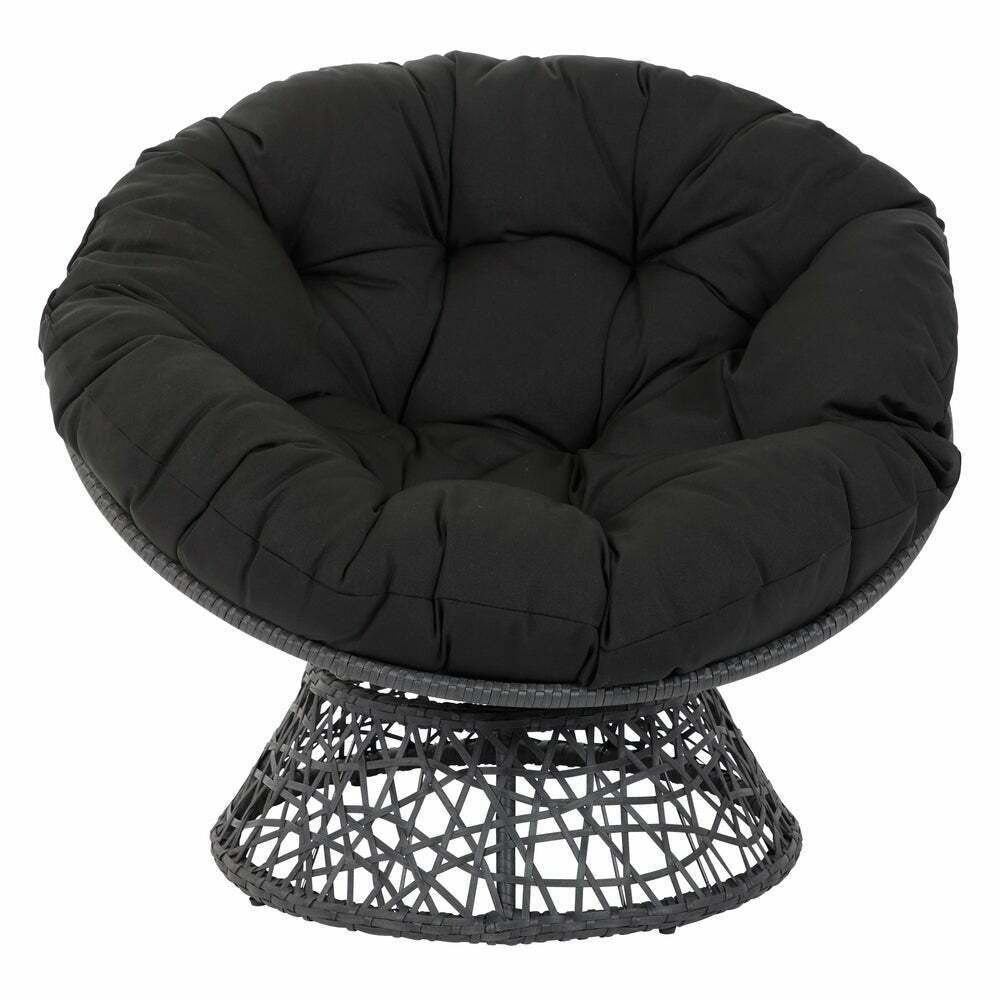 Papasan Wicker Chair with Black Cushion Seat on Sturdy Bowl Steel Frame