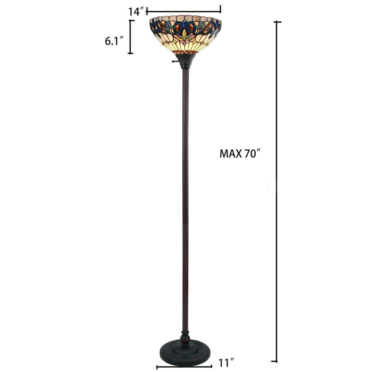 Tiffany Style Victorian Design Stained Glass Torchiere Floor Lamp