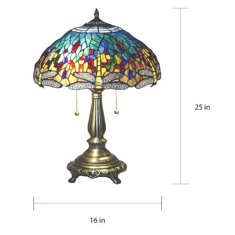 Tiffany Style Yellow Dragonfly Table Stained Glass Accent Lamp