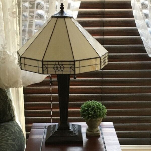 Soft White Tiffany Style 2-Light Stained Glass Table Lamp Accent Lamp 14x21in