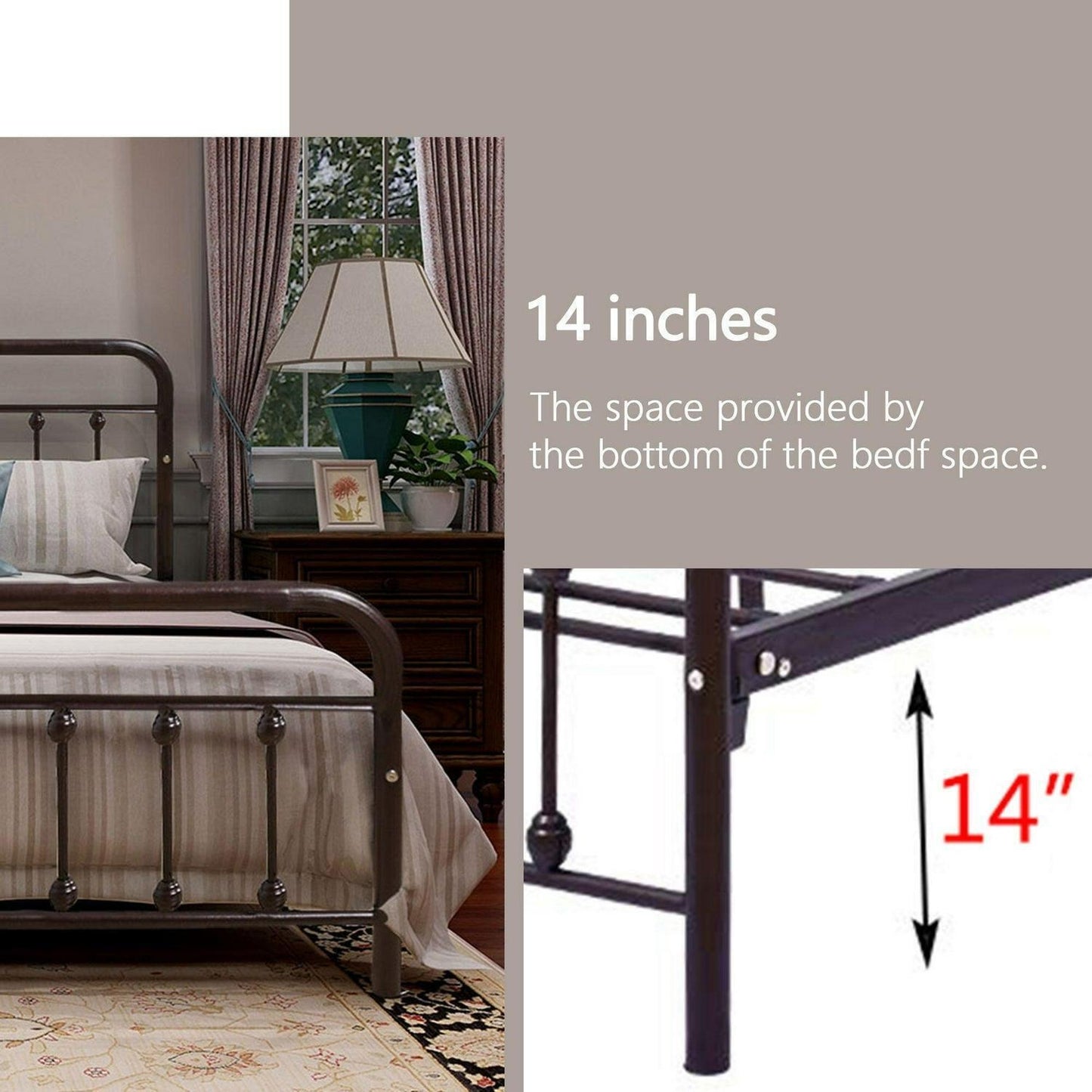 Sleek Vintage-Inspired Metal Platform Bed: Black Finish in KING Size