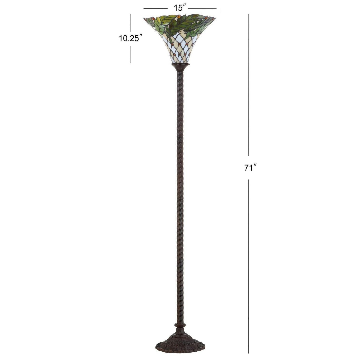 Green and Ivory Twisted Base Tiffany Style Stained Glass Torchiere Floor Lamp