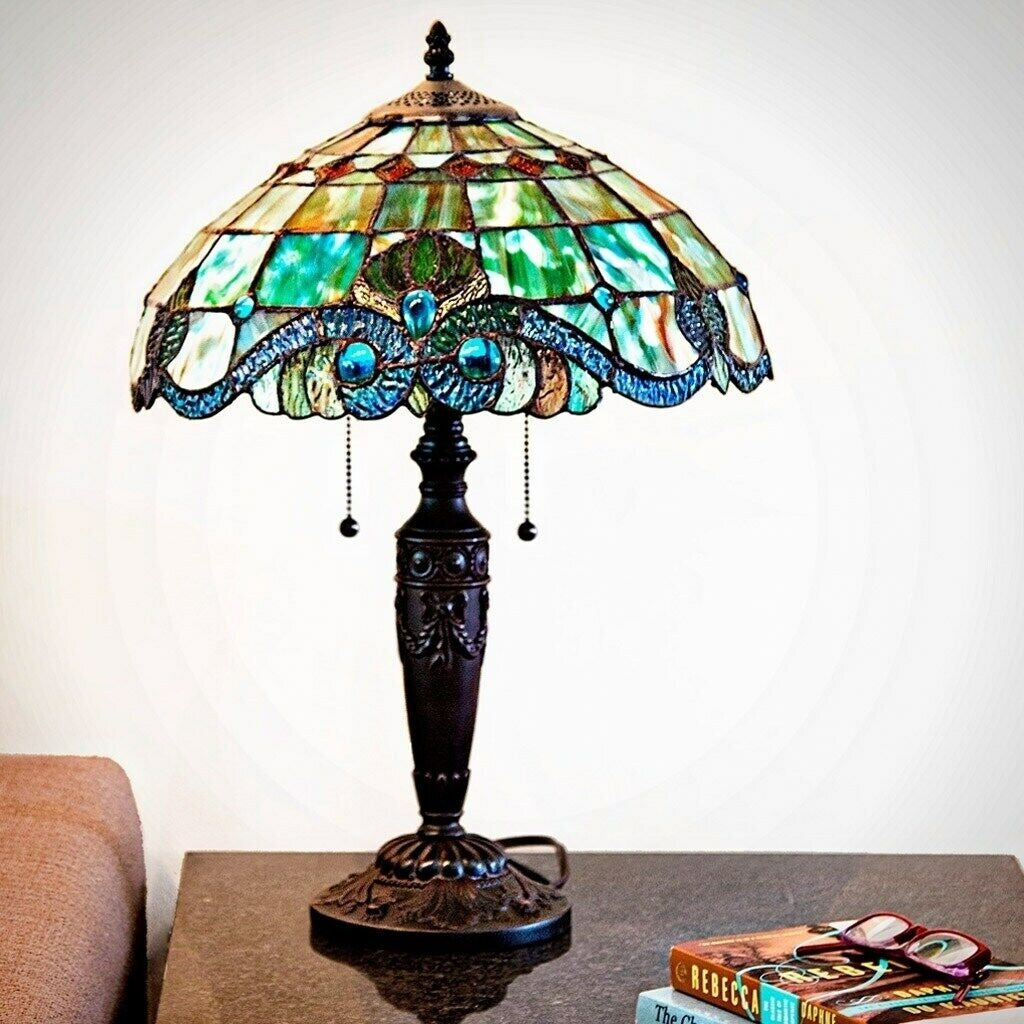 Stained Glass Tiffany Style Table Lamp Vintage Accent Victorian Theme