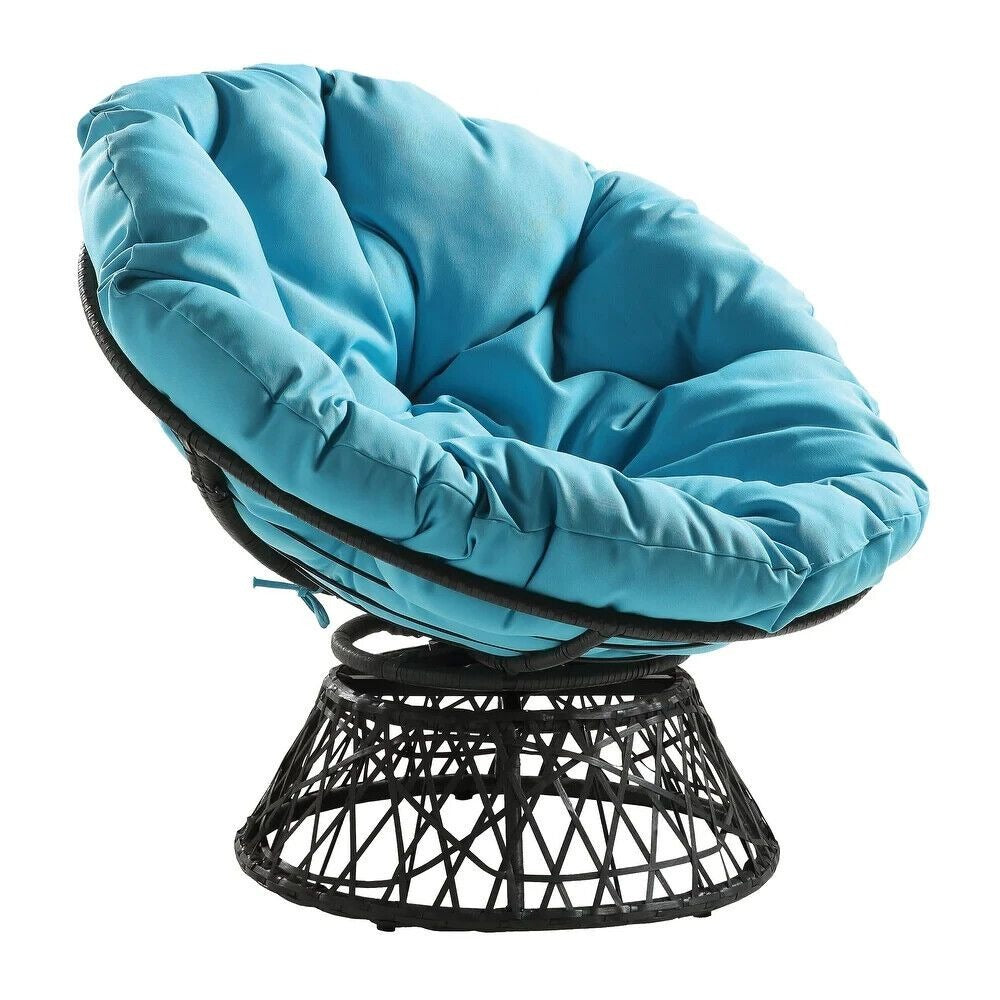 Papasan Wicker Chair w/ Blue Cushion Seat on Sturdy Bowl Steel Frame