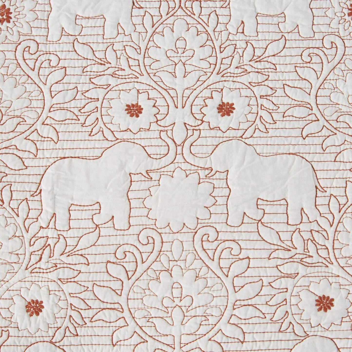 Coral/Off White Reversible Cotton Elephant Floral Coverlet Set - King/Cal King