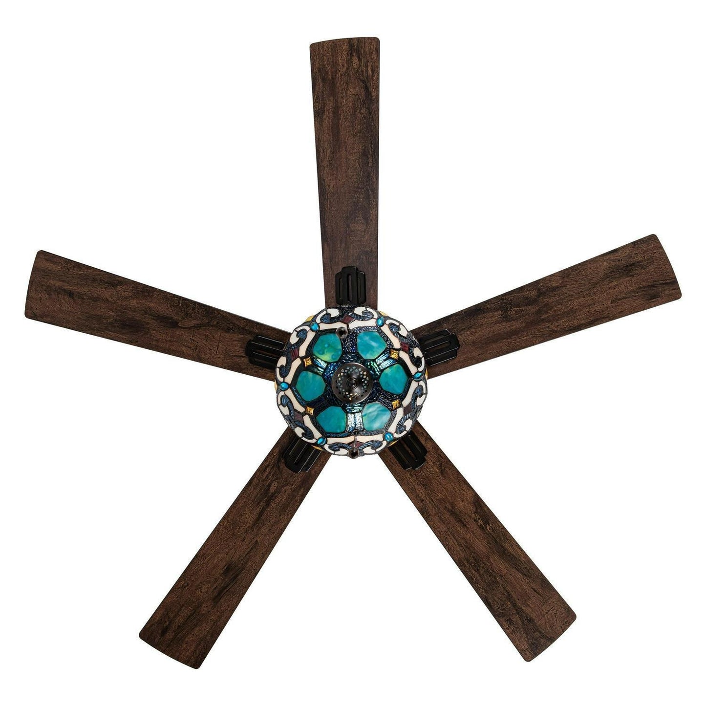 Ceiling Fan Oil-Rubbed Bronze and Aqua Green Stained Glass 3-Light 52in