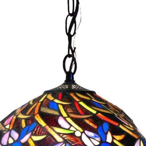 Victorian Tiffany Style Hanging Pendant Ceiling Light -Blue Violet Stained Glass