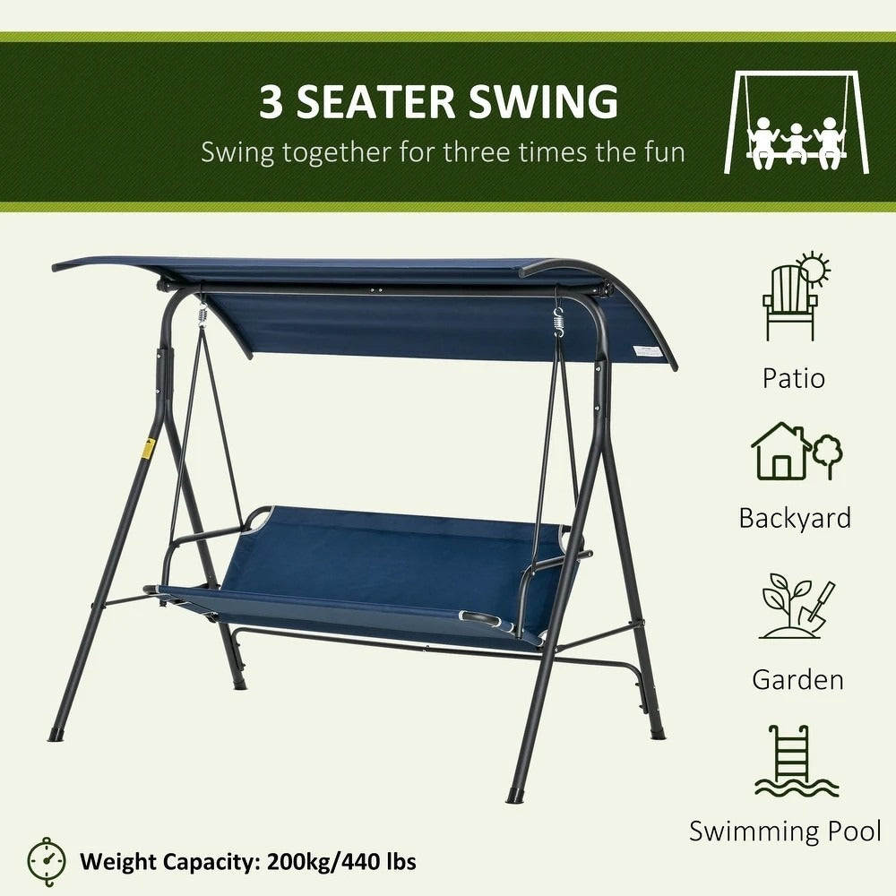 3-person Patio Porch Patio Swing with Adjustable Tilt Canopy Top in Blue
