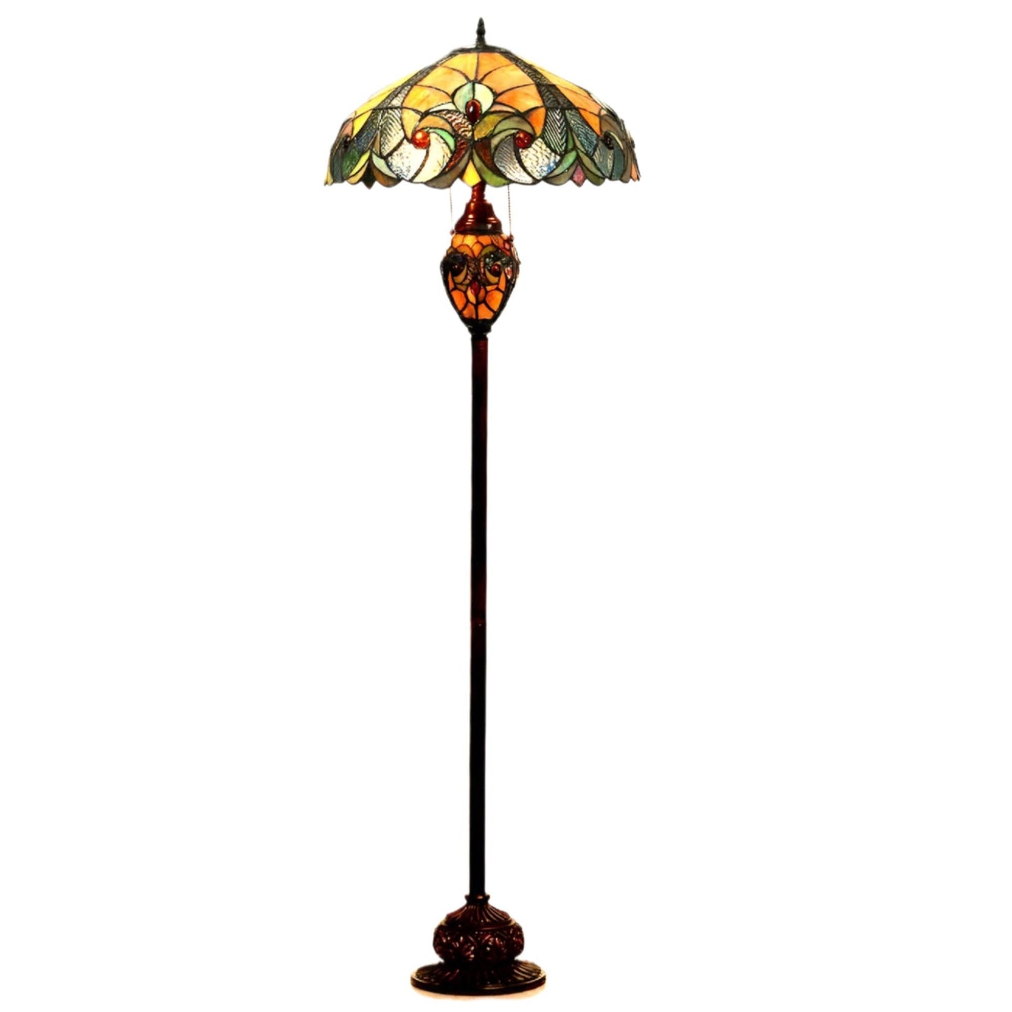 3-Light Victorian Tiffany Style Amber Stained Glass Floor Lamp