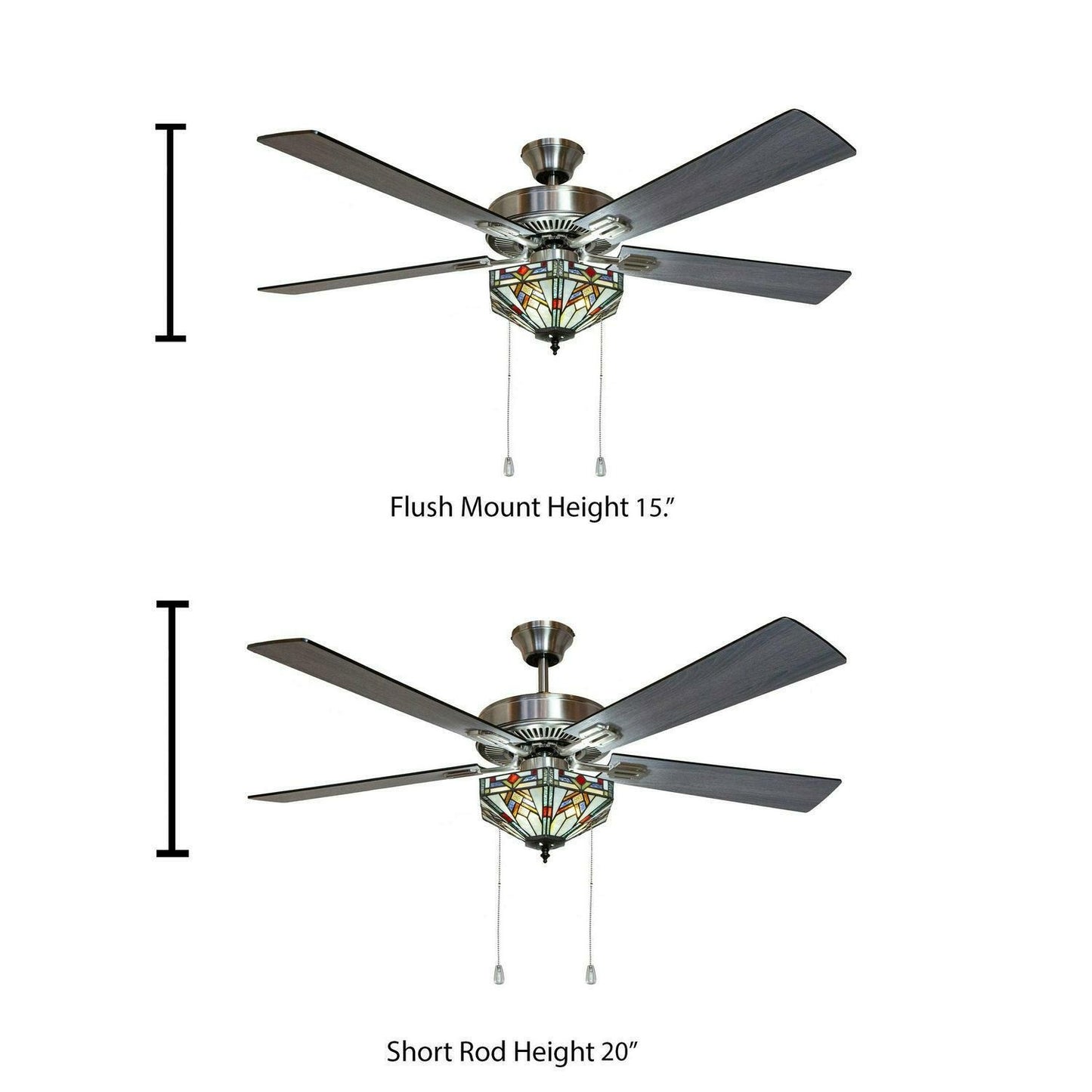 52in Mission Tiffany Style Stained Glass Hexagonal Dimmable LED Ceiling Fan