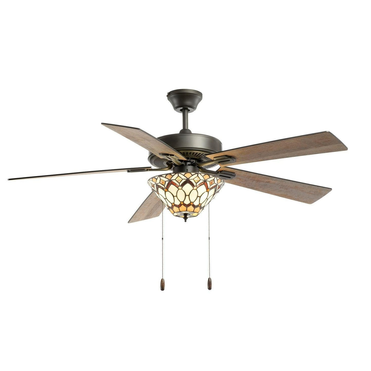 Amber and Ivory Tiffany Style Stained Glass Ceiling Fan 52-inch