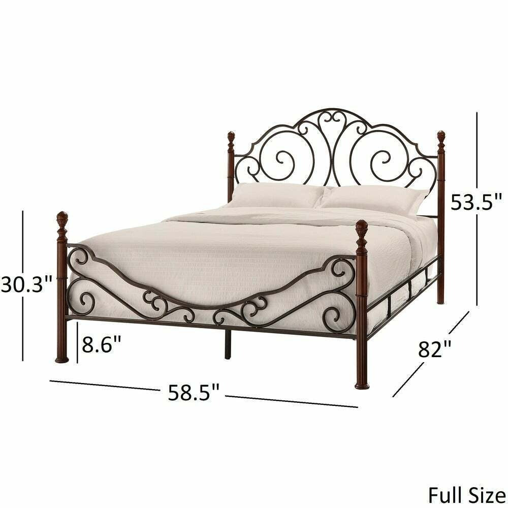 FULL Size Scroll Cherry Bronze Finish Iron Bed Vintage Headboard and Footboard