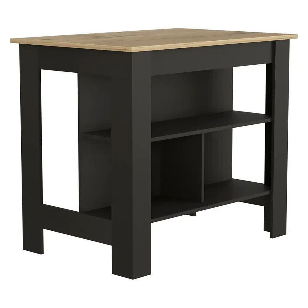 Kitchen Island Table With Open Lower Storage Espresso Finish/Natural Fin Top