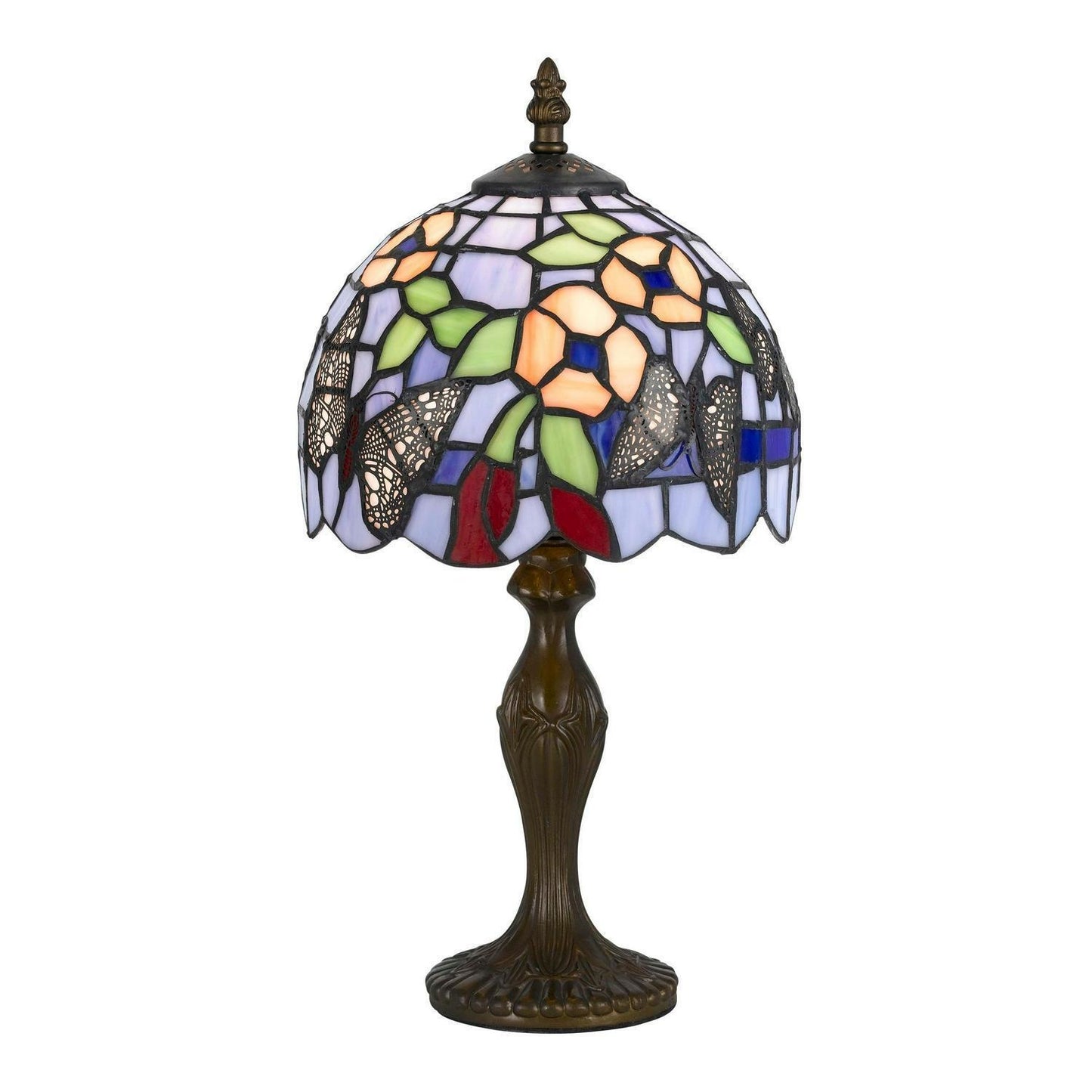 15in Floral Butterfly Tiffany Style Stained Glass Accent Reading Table Lamp
