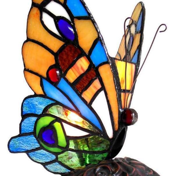 Tiffany Style Stained Glass Butterfly Accent Lamp / Night Light 9inT