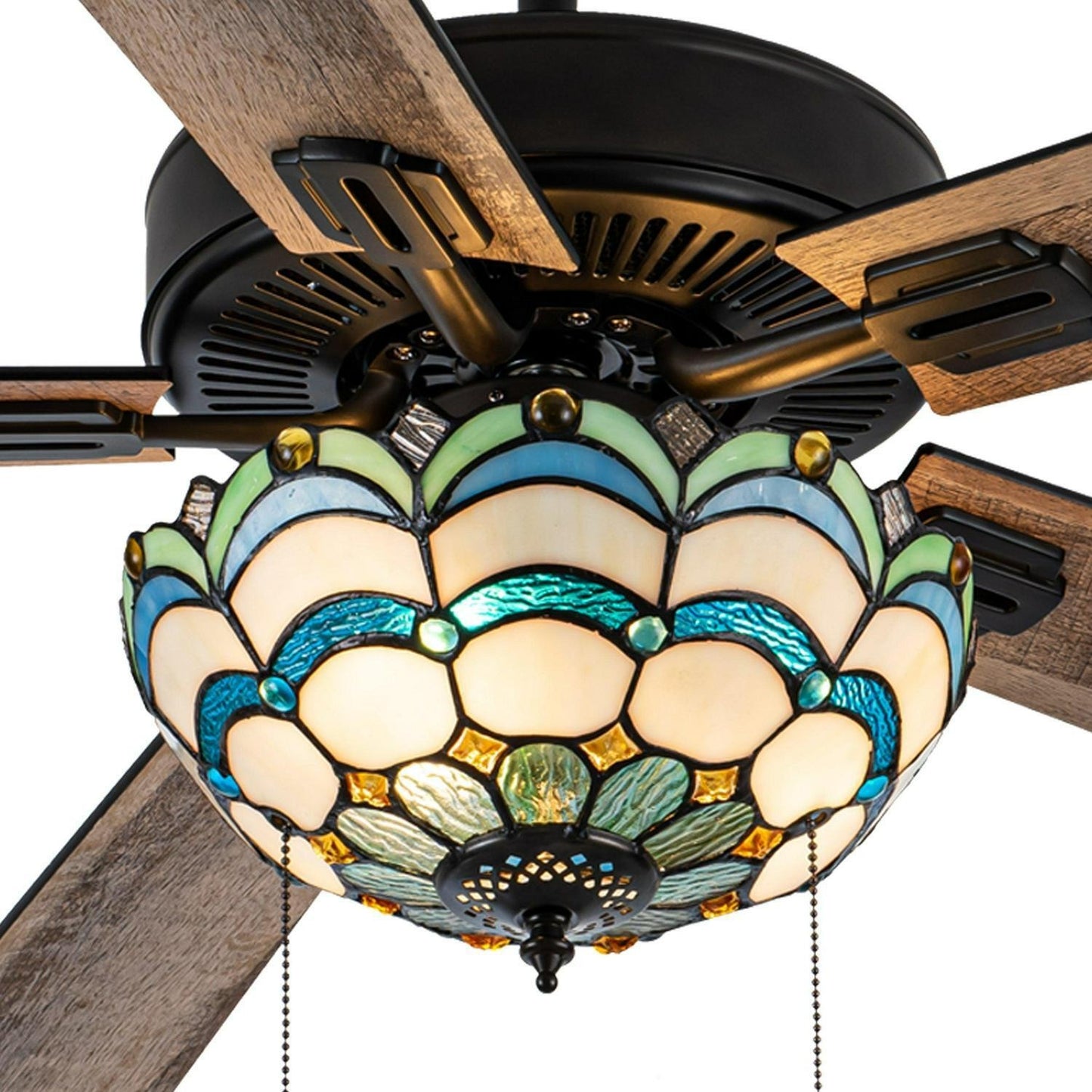 Ceiling Fan Multicolored Oil-Rubbed Bronze and Stained Glass 3-Light 52-Inch