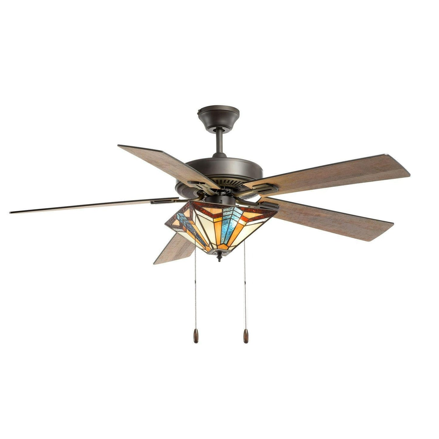Mission Tiffany Style Stained Glass Ceiling Fan 52in 5-Reversable Blades